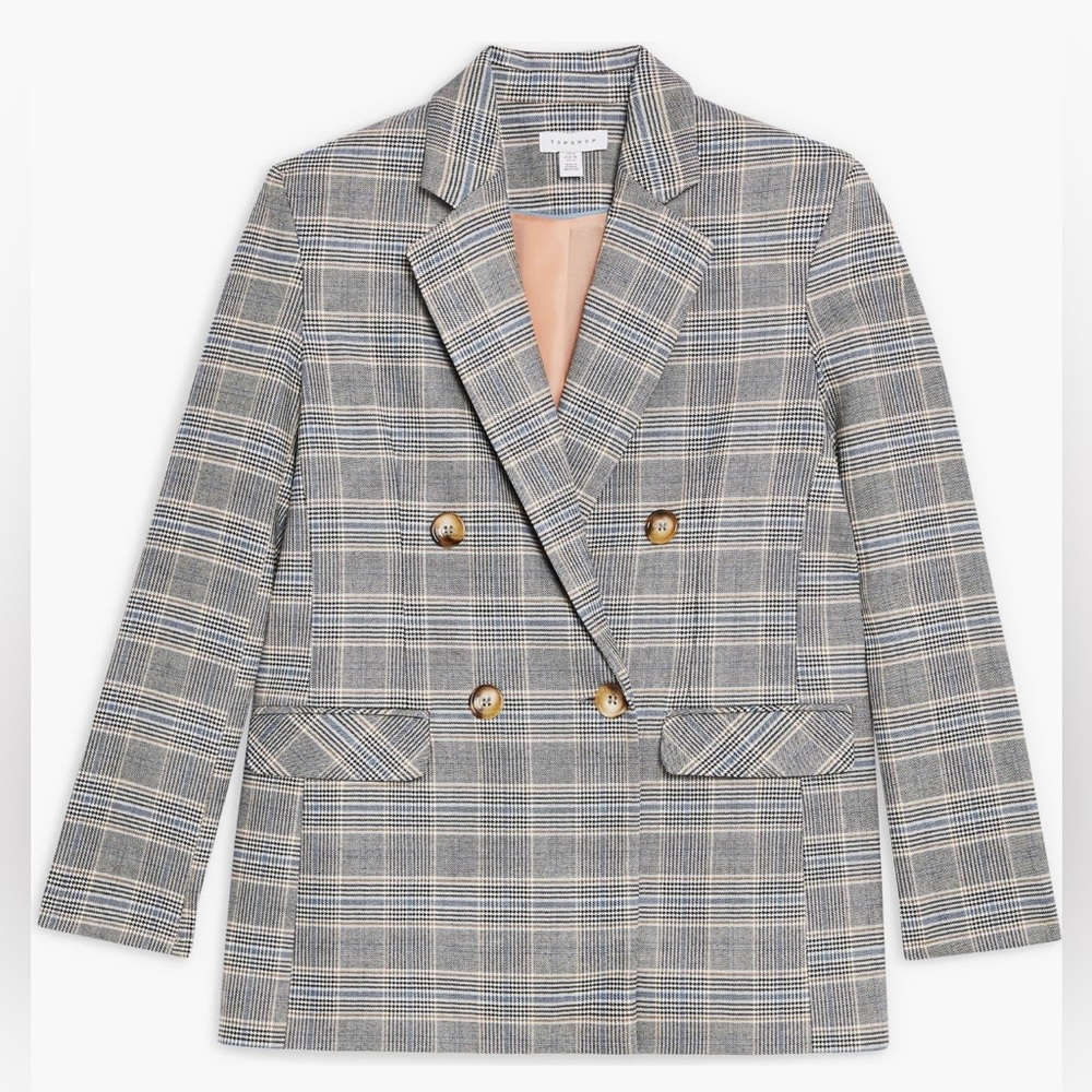 Topshop Double Breasted Plaid Blazer